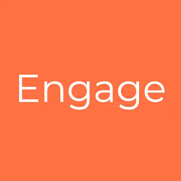 the word ENGAGE on a coral background