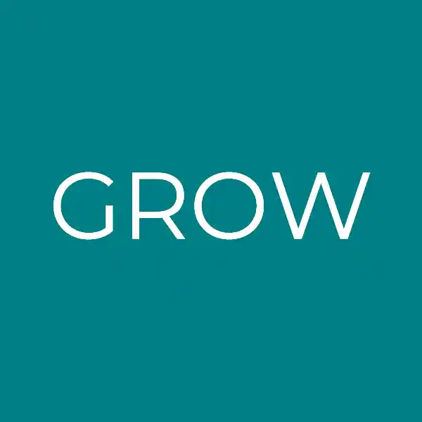 the word GROW on a teal background